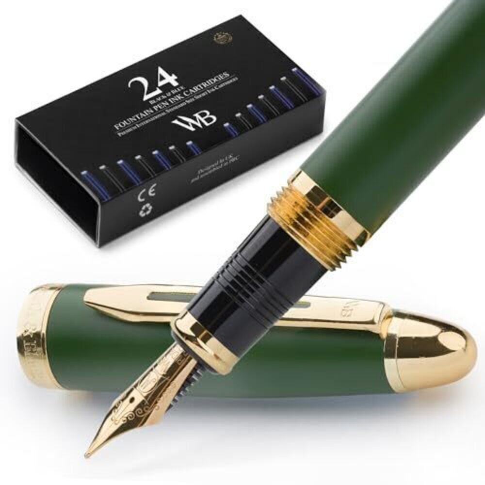 6756 Majesti Fountain Pen-Green, Luxury Case, 24K Gold Finish; 18K Gilded